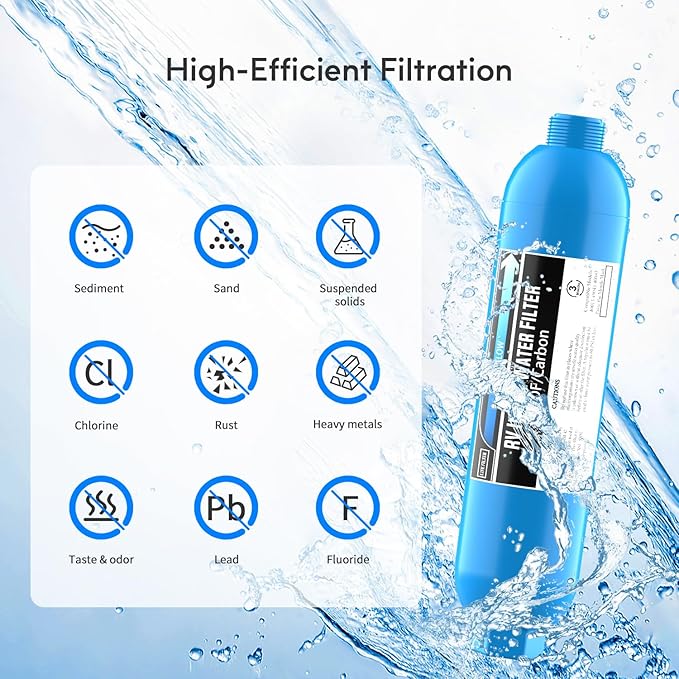 Lifefilter RV Inline Water Filter with Solid Brass 90 Degree Hose Elbow, Eliminates Stress and Strain On RV Water Intake Hose Fittings(3 Pack)