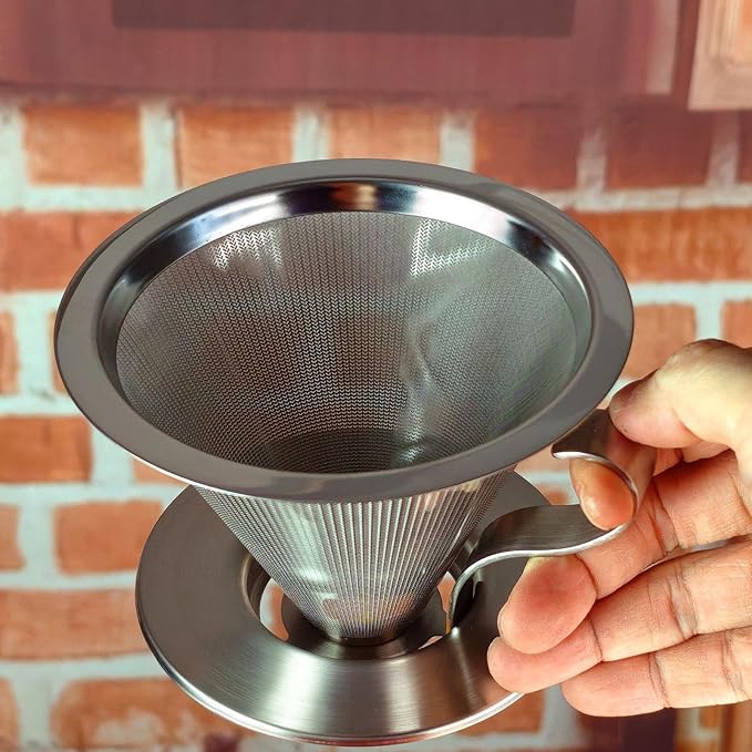 316 Stainless Steel Pour Over Coffee Dripper with 300 Mesh Filter Portable Reusable Cone for Travel Camping Brewing Tea