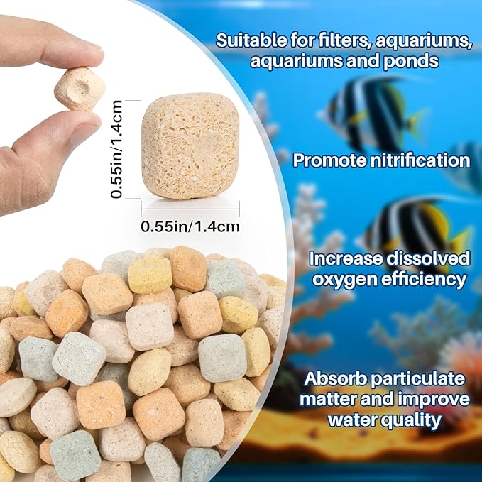 MAQIHAN Aquarium Bio Filter Media - 300g Ceramic Rings Balls, Porous Bio Media Brick for Fish Tank, Pond & Canister Filter, High Porosity Macaron Color (10oz)