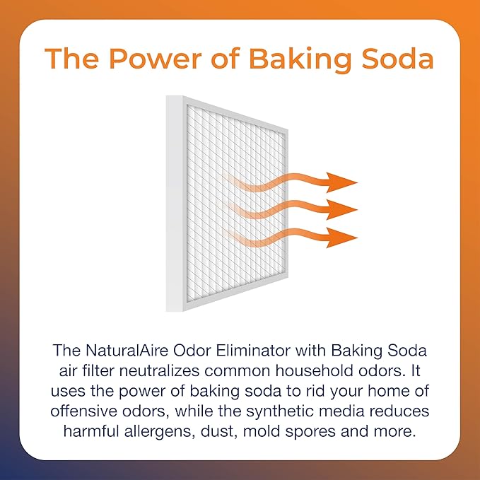 NaturalAire 20x20x1 Pleated Air Filter - Odor Eliminator with Baking Soda, 4-Pack of MERV 8. Controls Household Odors and Traps Harmful Airborne Particles, Lasting Up To 90 Days. 84857.012020