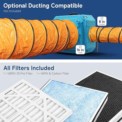 AlorAir CleanShield HEPA 550 - Heavy Duty Commercial Air Scrubber HEPA Filter System, 25' Power Cord with Lighted End and Roto-Molded Unbreakable Housing Air Cleaner, cETL Listed, Blue (Pack of 8)