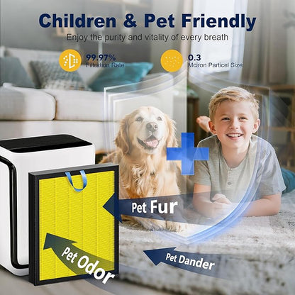 Vital 100S Pet Care Replacement Filter for LEVOIT Vital 100S and Vital 100S-P Air Purifier, HEPA and High-Efficiency Activated Carbon Filter, Vital 100S-RF-PA, LRF-V102-YUS, 2 Pack, Yellow