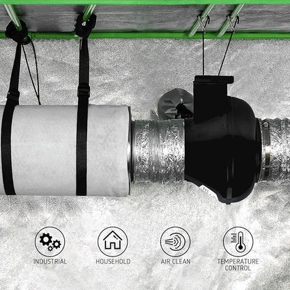 Ventilation Kit, 4 Inch Inline Fan 200 CFM Exhaust Blower, 4 Inch Carbon Fiber Filter Exhaust Fan Combo with 8 Feet Duct for Hydroponic Grow Tents and Basements