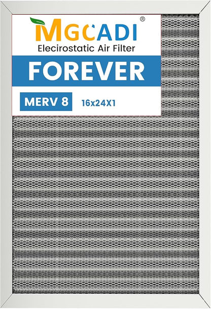 16x24x1 HVAC Furnace Air Filter, Lasts a Lifetime, Washable, the Last HVAC Filter You Will Ever Buy, Breathe Safely at Home or in the Office,Merv 8(Actual Size:15.5x23.5x0.82 Inch)