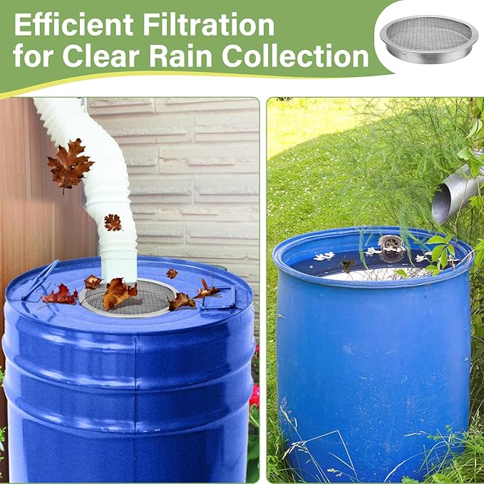 6" Rain Water Barrel Screen Filter - Rain Berral Vent Aluminum Mesh Cover for Rainwater Collection System, Keep Mosquitos and Debris Out of Rain Water Drum