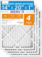 LotFancy 14x20x1 Air Filter MERV 11 4-Pack, Electrostatic Pleated AC Furnace Air Filter, Captures Dust, Smog & Pet Dander, Actual Size: 13.75"x19.75"x0.75"