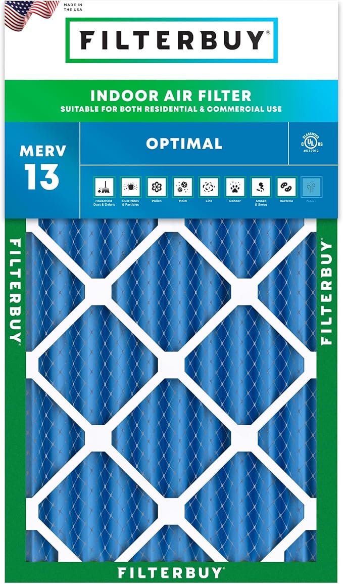 Filterbuy 14x25x4 Air Filter MERV 13 Optimal Smoke & Allergy Defense (1-Pack), Electrostatic Pleated HVAC AC Furnace Filters Replacement, Made in USA (Actual Size: 13.88 x 24.88 x 3.63)