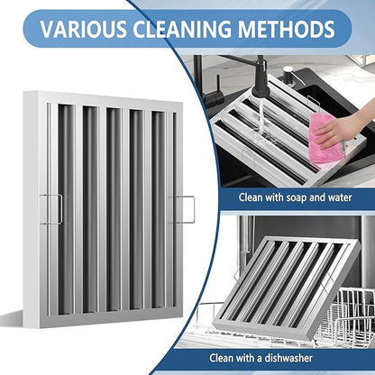 Stainless Steel Commercial Kitchen Hood Filter 19.5W x 19.5H Inch Range Hood Baffle Grease Rated Commercial Kitchen Exhaust Hood 5 Grooves Hood Filter (5 Pack)