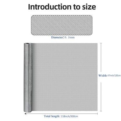 20 Mesh 304 Stainless Steel Mesh Screen, 47''×118''（120cm×300cm） Wire Screen Mesh, Rust Free Woven Wire Mesh, Metal Mesh Screen for Air Vents, Window Screen, Filters, Cage,Garden Covers