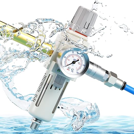 TAILONZ PNEUMATIC 1/2 Inch NPT White Air Filter Pressure Regulator Combo Piggyback, Air Tool Compressor Filter with Gauge AW4000-04