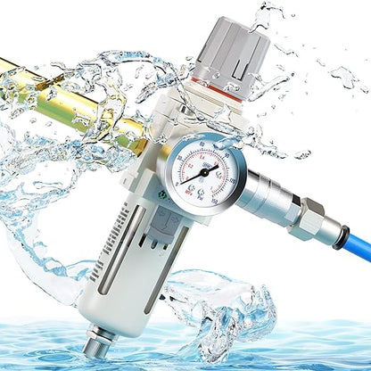 TAILONZ PNEUMATIC 1/2 Inch NPT White Air Filter Pressure Regulator Combo Piggyback, Air Tool Compressor Filter with Gauge AW4000-04
