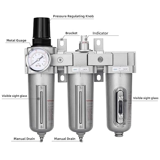 NANPU 3/4" NPT Industrial Grade 3 Stage Air Drying System - Particulate Filter, Coalescing Filter, Desiccant Dryer & Air Regulator, Metal Bowl, Manual Drain, Suitable for Paint Spray＆ Plasma Cutter