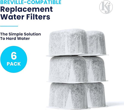 K&J Premium 6-Pack of Replacement Breville BWF100 Compatible Water Filters (Activated Charcoal)