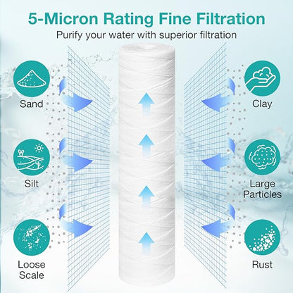 20 x 4.5 Inch 5 Micron String Wound Sediment Water Filter Cartridge, SimPure Whole House Sediment Well Water Filter Replacement, Fits DB20P DB20P-3 (4 Pack)