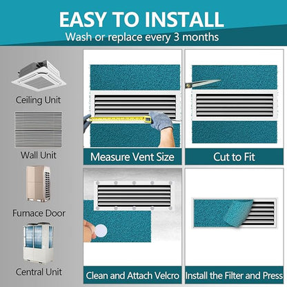 Reusable Air Filter 20x30, High Air Flow Cut to Fit Furnace Filters, MERV 6 Replacement Filter for HVAC, RV, Washable Replacement Air Conditioner Filters, 24 PCs Hooks(Actual 20x30x0.7 in.)