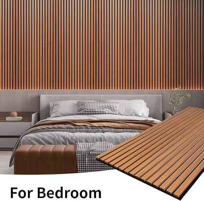 Wood Slat Wall Panel, 48'' x 24'' Wood Panels for Wall, 3D Soundproof Wall Panels, Large Acoustic Panels for Interior Ceiling and Wall Decor Noise Reduction, 2 Pack, Red Oak