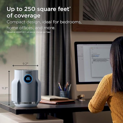 Shark Air Purifier for Home, NeverChange Compact Pro, for Bedroom, Nursery, Home Office, Dorm, HEPA-Exceeding Filter, Captures Pollutants, Pet Dander, Dust, Odor, Smoke, and More, HP071BRN, Winter Fog