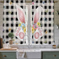 Easter Window Curtains 63 Inch Long 2 Panel Set, Rod Pocket Bedroom Curtains & Drapes, Spring Rabbits Ears Feet Wildflowers Black Plaid Light Filtering Window Treatment for Living Room 42"W x 63"L