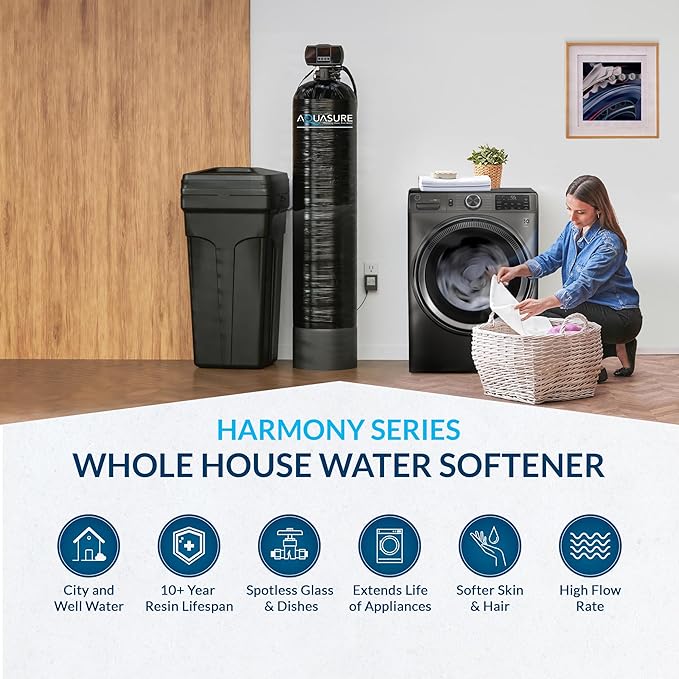 Aquasure Harmony Series 32,000 Grains Whole House Water Softener with High Performance Automatic Digital Metered Control Head | Reduces Hardness & Minerals | Improve Water Quality | for 1-2 bathrooms