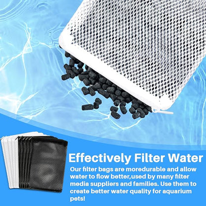 MAQIHAN 10pcs Aquarium Filter Media Bags - Mesh Filter Bags Reusable Bags with Zipper for Activated Carbon Ceramic Rings Filter Balls Fish Tank Pond 5.9 X 7.8 Inch