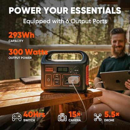 Jackery Solar Generator 300, 293Wh Power Station with 40W Solar Panel, 300W Pure Sine Wave AC Outlet for RV Outdoors Camping Travel Blackout