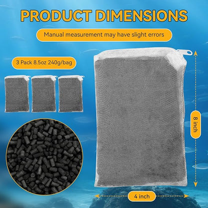 3 Pack 8 Oz Pro-C Aquarium Canister Filter Media Bag (Only Activated Carbon) for Penn-Plax Cascade Filter Parts, Also fits Eheim ECCO, Eheim Pro/Pro II, AquaClear 500 and FilStar Canisters