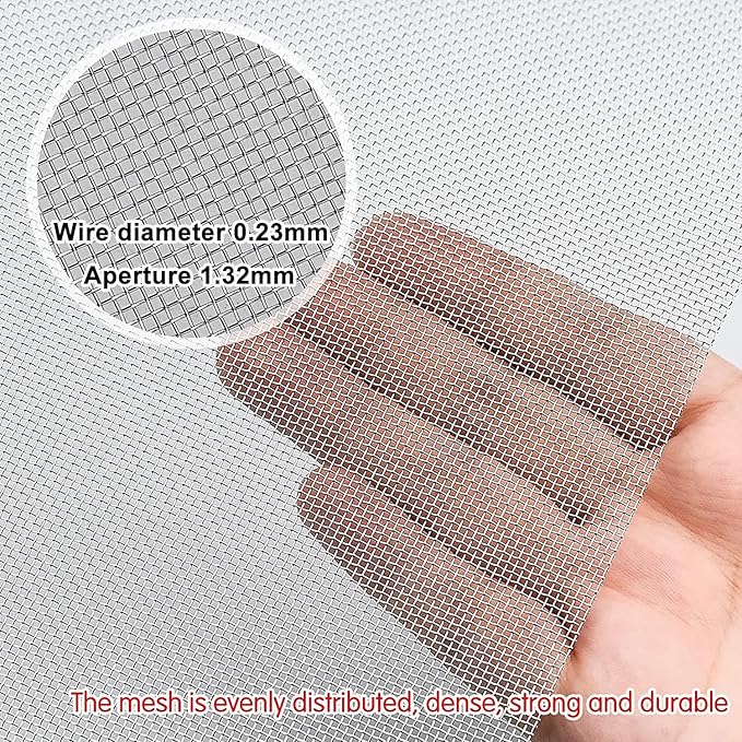 Stainless Steel Woven Wire Mesh Window Screen Mesh, Stainless Steel Woven Wire, 16 Rodent Proof Insect Screen, for DIY, Vent, Filter, Window Garden