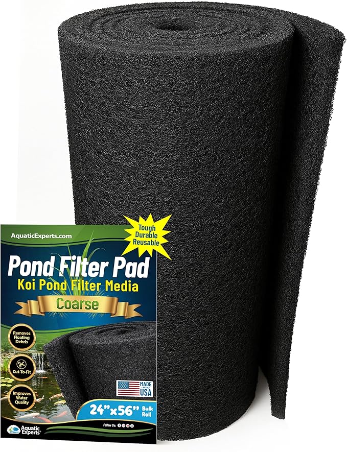 Aquatic Experts Classic Koi Pond Filter Pad COARSE – Bulk Roll Pond Filter Media, Rigid Ultra-Durable Latex Coated Fish Pond Filter Material US (24" x 56", Coarse (Black))