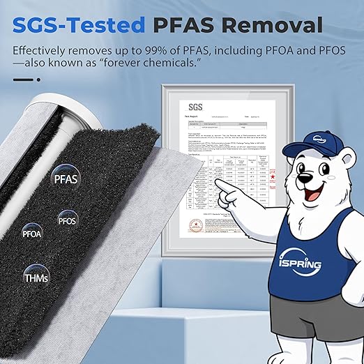 iSpring PFAS & Heavy Metals Whole House Water Filter System, SGS-Tested to Reduce Up to 99% PFOA & PFOS 3-Stage Filtration Removes Sediment, Lead, 20” x 4.5” Filters 1” Inlet/Outlet Model: WGB32B-PFKS