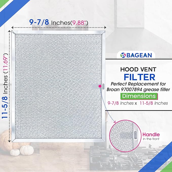 Bagean Stove Hood Vent Filters 9.9" x 11.7" 97007894 Compatible with Broan Range Hood Filter Replacement - Fit's Nutone Kitchen Exhaust Fan Filter Screen - Blocks Grease & Filters Oven Air (2-Pack)
