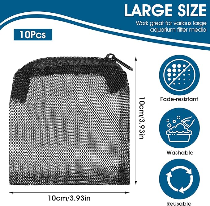 10Pcs Media Bags for Aquarium Fine Mesh Bag Aquarium Filter Media Bags with Plastic Zipper Suitable for Activated Carbon, Filter Stones, Ceramic Rings (4 x 4 inches)