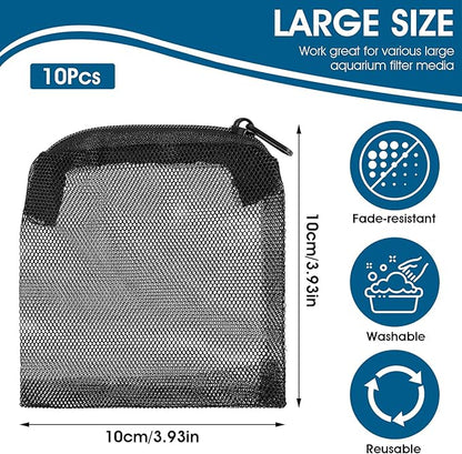 10Pcs Media Bags for Aquarium Fine Mesh Bag Aquarium Filter Media Bags with Plastic Zipper Suitable for Activated Carbon, Filter Stones, Ceramic Rings (4 x 4 inches)