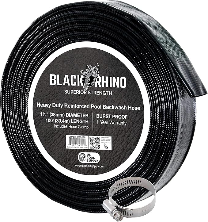 U.S. Pool Supply Pool Backwash Hose 1 1/2 Inch Diameter x 100 Feet - Discharge Hose for Pump, Sand Filter & Sump Pump Hoses - Burst Resistant Lay Flat Drainage Hoses for Inground & Above Ground Pools