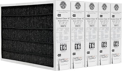 Lennox Healthy Climate X6672 16x25x5 Healthy Climate Carbon-Clean MERV 16 Filter Bundle with Same Day Supply Filter Change Reminder Magnet (5-Pack)