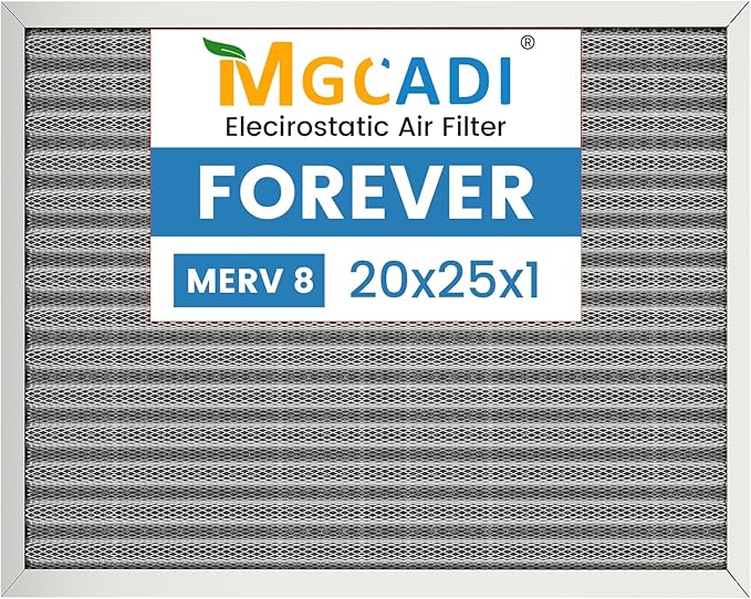 20x25x1 HVAC Furnace Air Filter, Lasts a Lifetime, Washable, Merv 8, the Last HVAC Filter You Will Ever Buy, Breathe Safely at Home or in the Office (Actual Size:19.5x24.5x0.82 Inch)