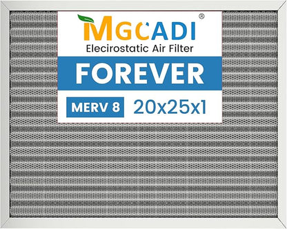 20x25x1 HVAC Furnace Air Filter, Lasts a Lifetime, Washable, Merv 8, the Last HVAC Filter You Will Ever Buy, Breathe Safely at Home or in the Office (Actual Size:19.5x24.5x0.82 Inch)
