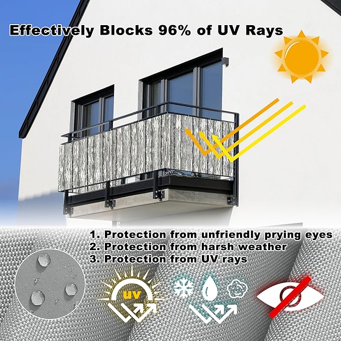 Privacy Screen 2.3' x 26.2' Privacy Protection Weatherproof Outdoor Dog Fence, Included Cable Ties Customized size for Apartments, Deck, Porch, Patio, Railing, Outdoor Pool, Vertical Floor Pattern