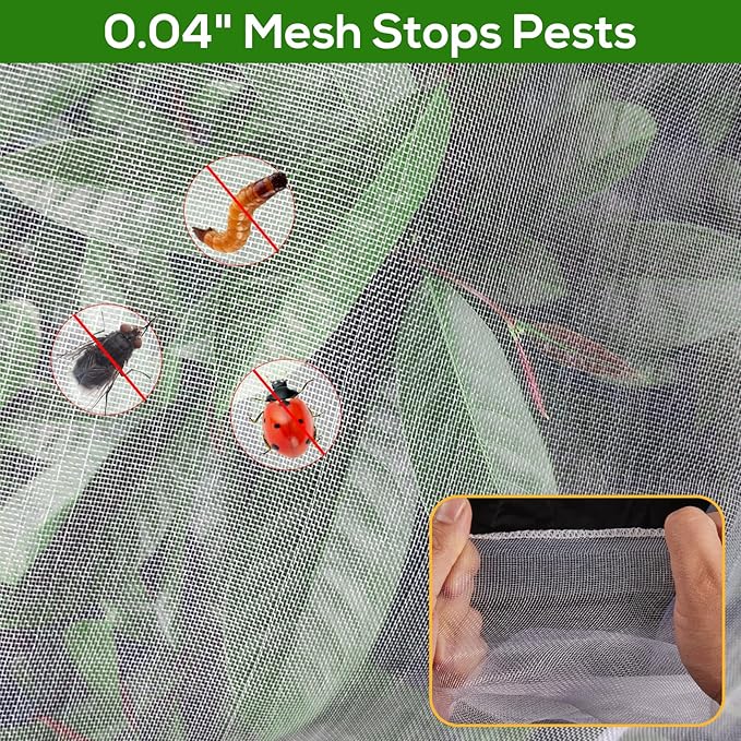 2PCS 7.8 x 7.8ft Large Fruit Tree Netting Cover with Zipper and Drawstring,Garden Insect Netting Plant Cover Transparent Bird Plant Barrier Flower Fruit Mesh Screen for Preventing Deer Squirrel Bug