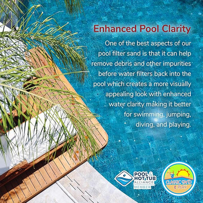 CLASSIC SAND & PLAY Swimming Pool Filter Sand for Above & Inground Pools, 20 lbs, Supports Residential and Commercial Filtration Systems, Premium Efficient Silica, No Clogging or Clumping, #20 Grade