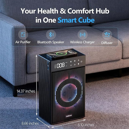 CleanForce Rainbow Cube | World’s First 4-in-1 Space-saving Air Purifier with Bluetooth Speaker, Wireless Charger & Aroma Diffuser | Swiss Tech，over 900ft² Coverage | Ultra-Quiet
