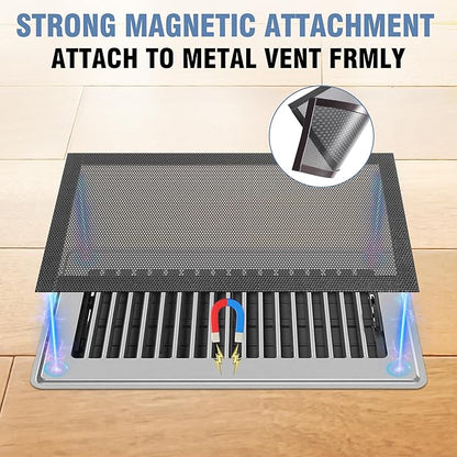 6 Pack Strong Magnetic Floor Vent Cover - PVC Mesh Register for Wall Ceiling Floor Catch Debris Hair Insect (Black, 4 x 8 Inch)