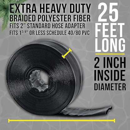 U.S. Pool Supply Pool Backwash Hose 2 Inch Diameter x 25 Feet - Discharge Hose for Pump, Sand Filter & Sump Pump Hoses - Burst Resistant Lay Flat Drainage Hoses for Inground & Above Ground Pools