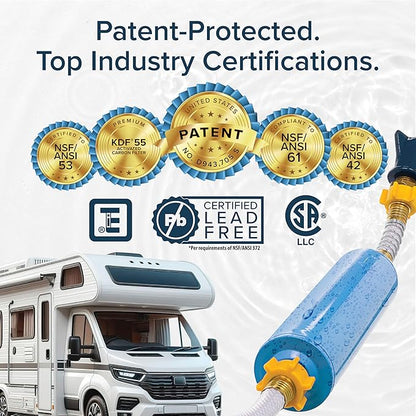 Camco Tastepure RV Water Filter - Advanced RV Inline Water Filter with Flexible Hose Protector - GAC & KDF Filtration - Made in USA - Camping Essentials for Fresh Drinking Water (40043)