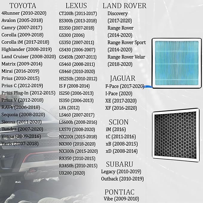 Activated Carbon Cabin Air Filter – Fits Toyota 4Runner/Camry/Corolla/Highlander/Prius/RAV4/Tundra & Subaru Legacy/Outback – Replaces CP285, CF1028