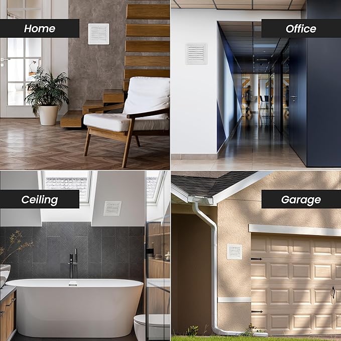 Repa Market 12 x 12 Inch (Outer) White Square Air Vent Cover - Pack of 2 Plastic Fresh Air Intake Vent - AC Cover with Nylon Mesh Screen, Wall, Ceiling HVAC Return Air Register, Modern Soffit Vents