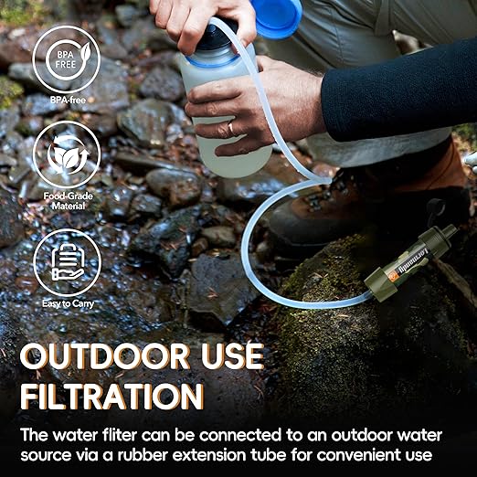 Straw Water Filter - Portable Water Purifier, Water Filtration System, Reusable Water Straw Purification - Outdoor Emergency and Survival Gear for Hiking, Camping Accessories and Travel