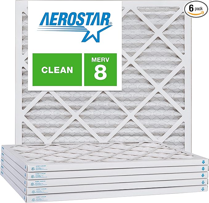Aerostar 25x25x1 MERV 8, Pleated Air Filter, 25x25x1, Box of 6, Made in the USA