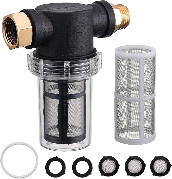 JOEJET Garden Hose Filter, Sediment Filter Attachment for Pressure Washer Inlet Water, Inline Water Filter for Garden Hose with 40 Mesh and 100 Mesh Screen, 2 Pack O-Ring