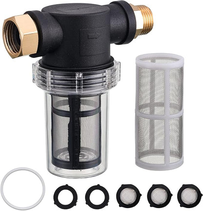 JOEJET Garden Hose Filter, Sediment Filter Attachment for Pressure Washer Inlet Water, Inline Water Filter for Garden Hose with 40 Mesh and 100 Mesh Screen, 2 Pack O-Ring