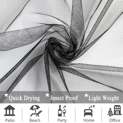 Extra Wide Outdoor Curtains Waterproof Black Voile Mesh Screen Lightweight Privacy Bug Netting for Patio Porch Balcony Pergola Terrace, W125 x L98 inch per Panel, 2 Panels